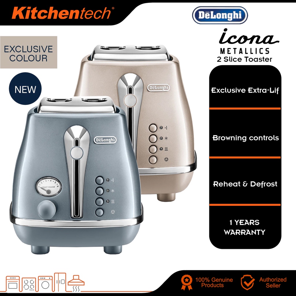 DeLonghi CTOT2003 Icona Metallics Toaster 2 Slices 900W CTOT2003.AZ
