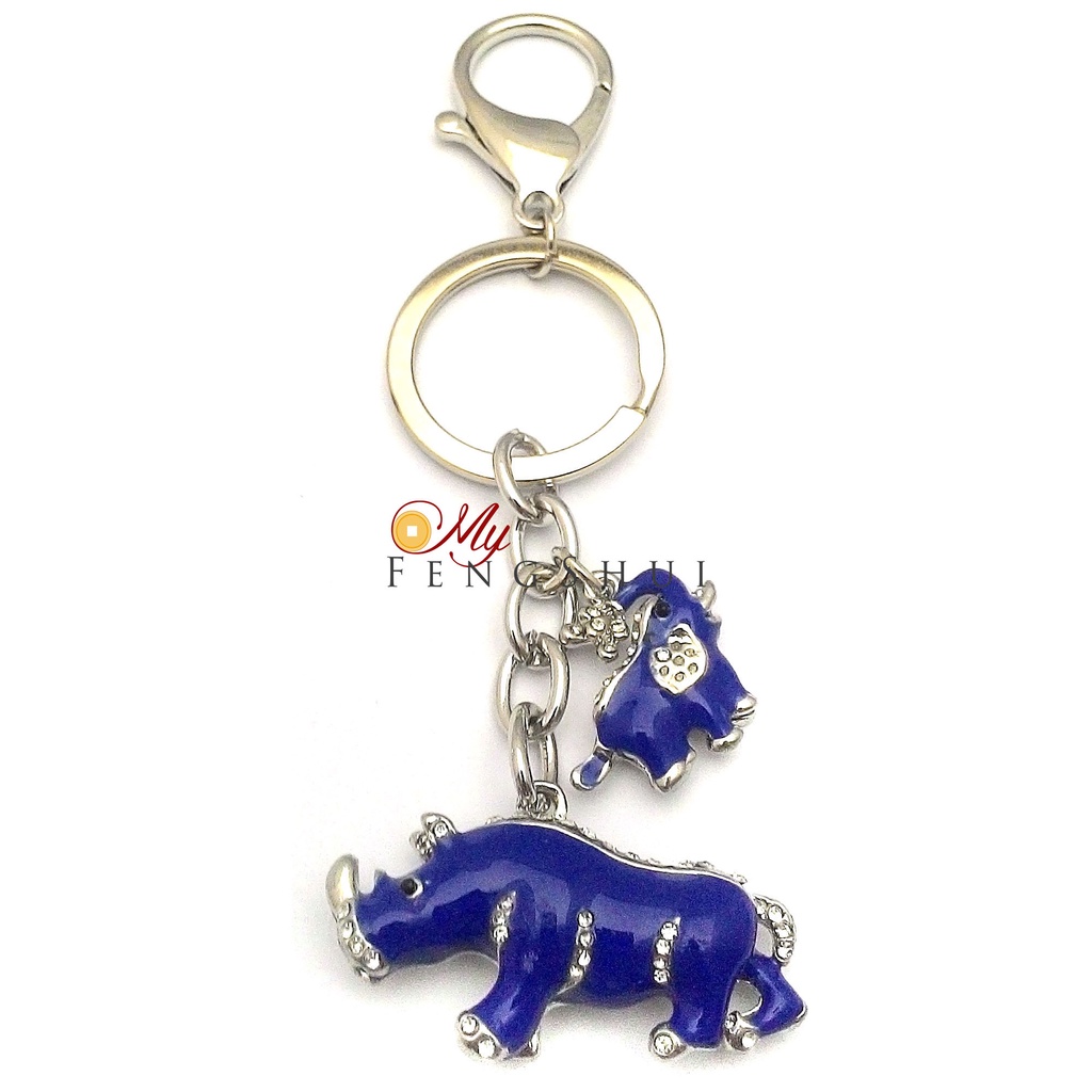 Feng Shui Blue Rhino and Elephant Keychain for Anti Burglary rhinoceros ...
