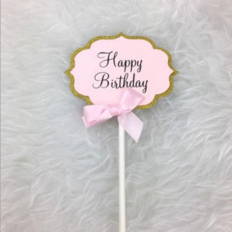 Ready Stock - Pink Ribbon Happy Birthday Topper/ Cake Decorations ...