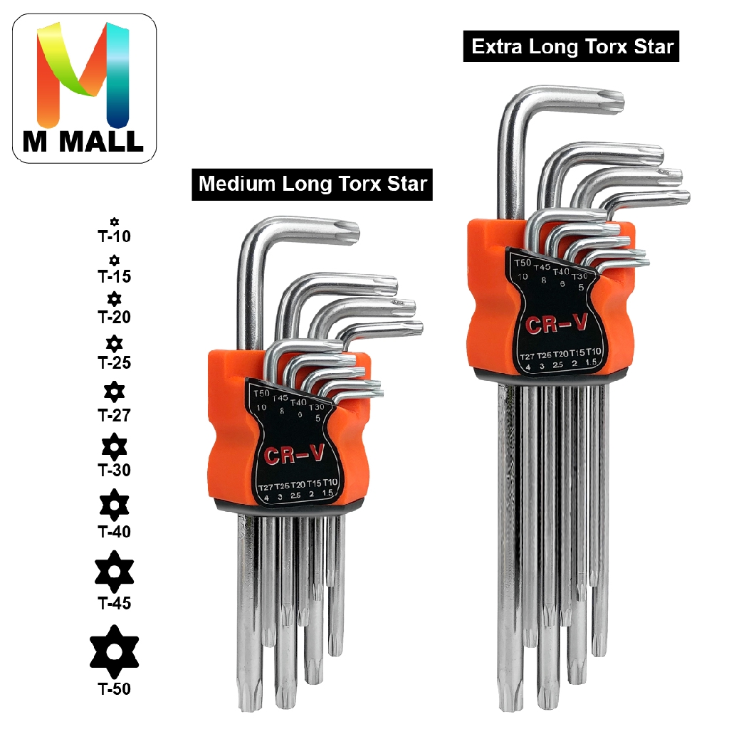 Torx Star Allen Key Set 9pcs Chrome-Vanadium Steel (Extra Long / Medium ...