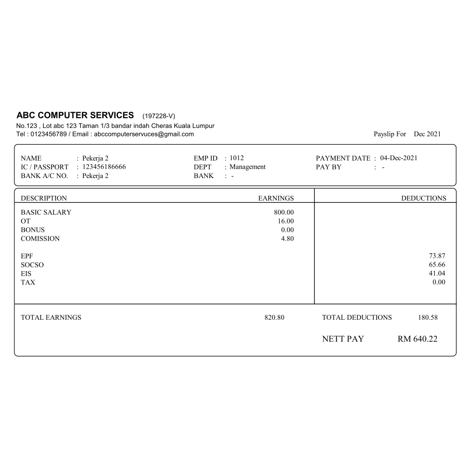 New Template Slip Gaji Payslip Auto Calculation 1 Click Print Preview