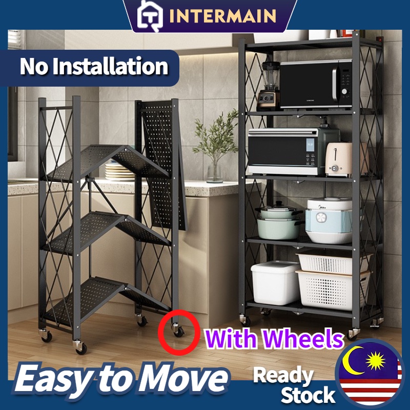 Storage Rack Kitchen Rack With Wheel Rak Kabinet Dapur Foldable Rak ...