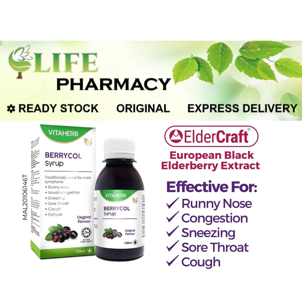 VITAHERB BERRYCOL Syrup Original Black Elderberry Extract 120ml for ...