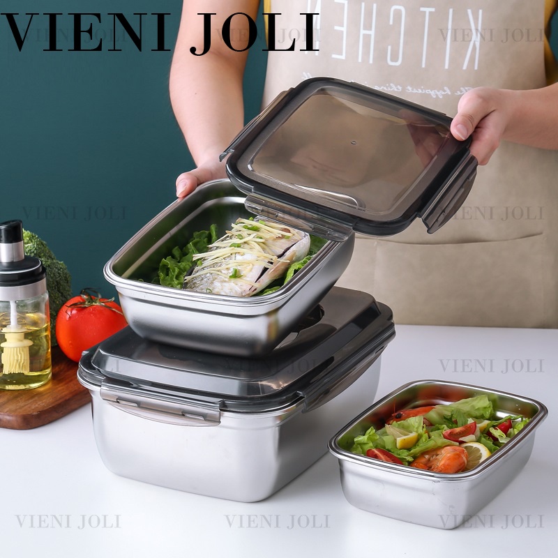 1pc 3800ml 304 Stainless Steel Refrigerator Food Preservation Box