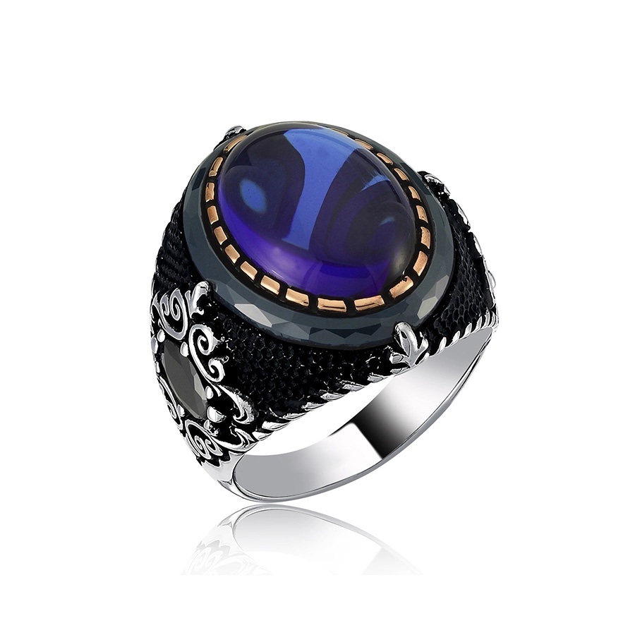 Sapphire Diamond Silver Vintage Titanium Steel Men Punk Fashion Jewelry ...