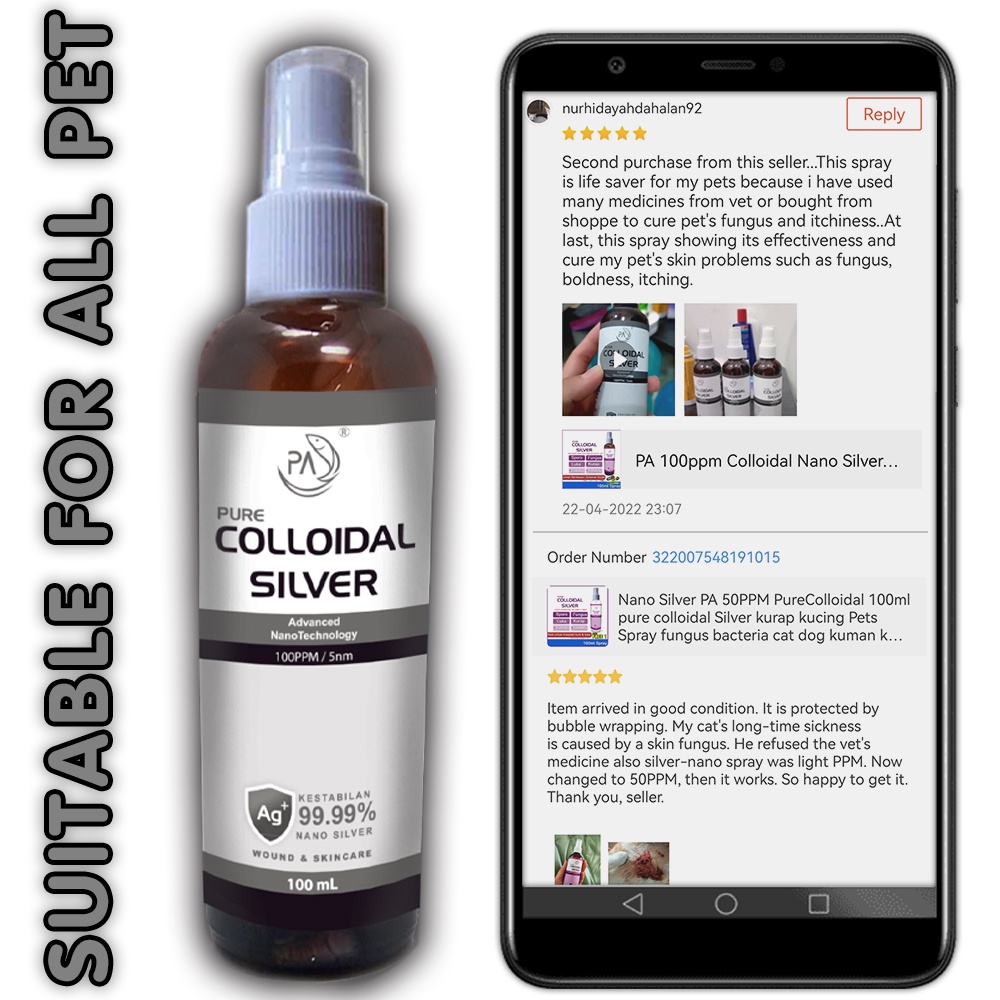 PA 50PPM Pure Colloidal Nano Silver Pets Spray on pet ringworm remedy