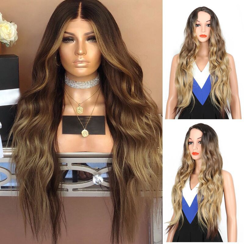 Long Curly Wavy Hair Wig Full Hair Wig Ombre Light brown Hair Extension