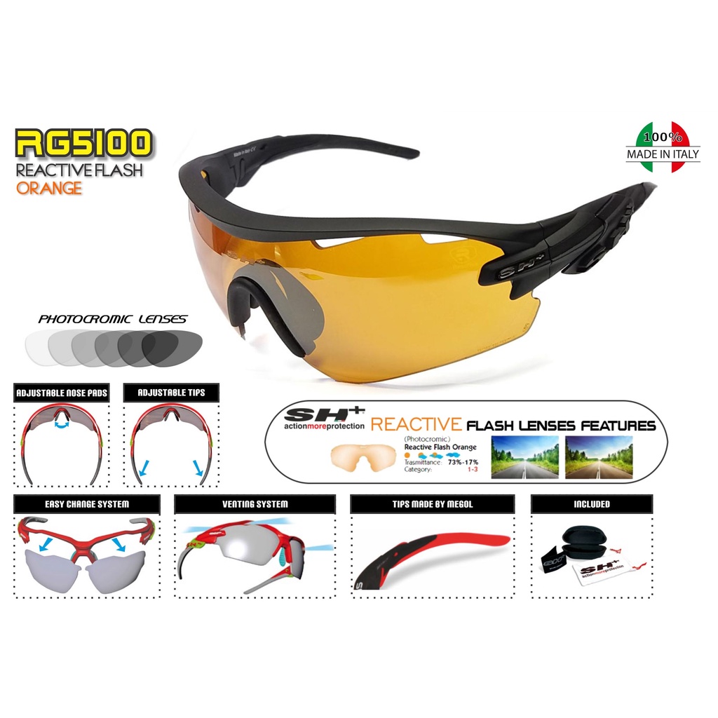 SH+ RG5100 REACTIVE FLASH ORANGE SUNGLASSES EYEWEAR MADE IN ITALY