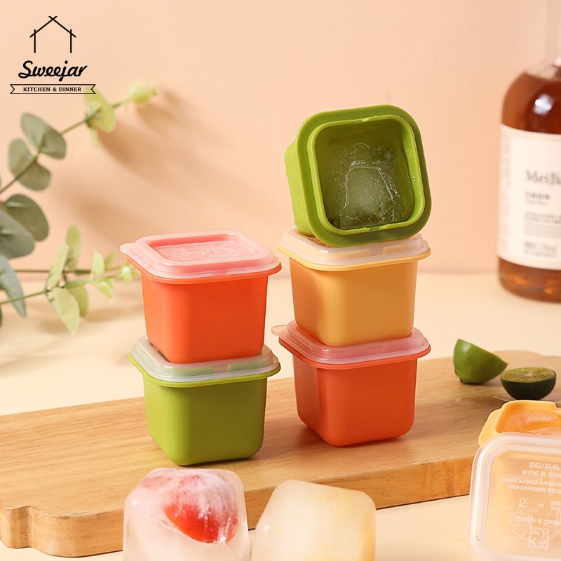 SWEEJAR 6Pcs PET Ice Cube Mold With Lid Stackable Ice Tray Jelly