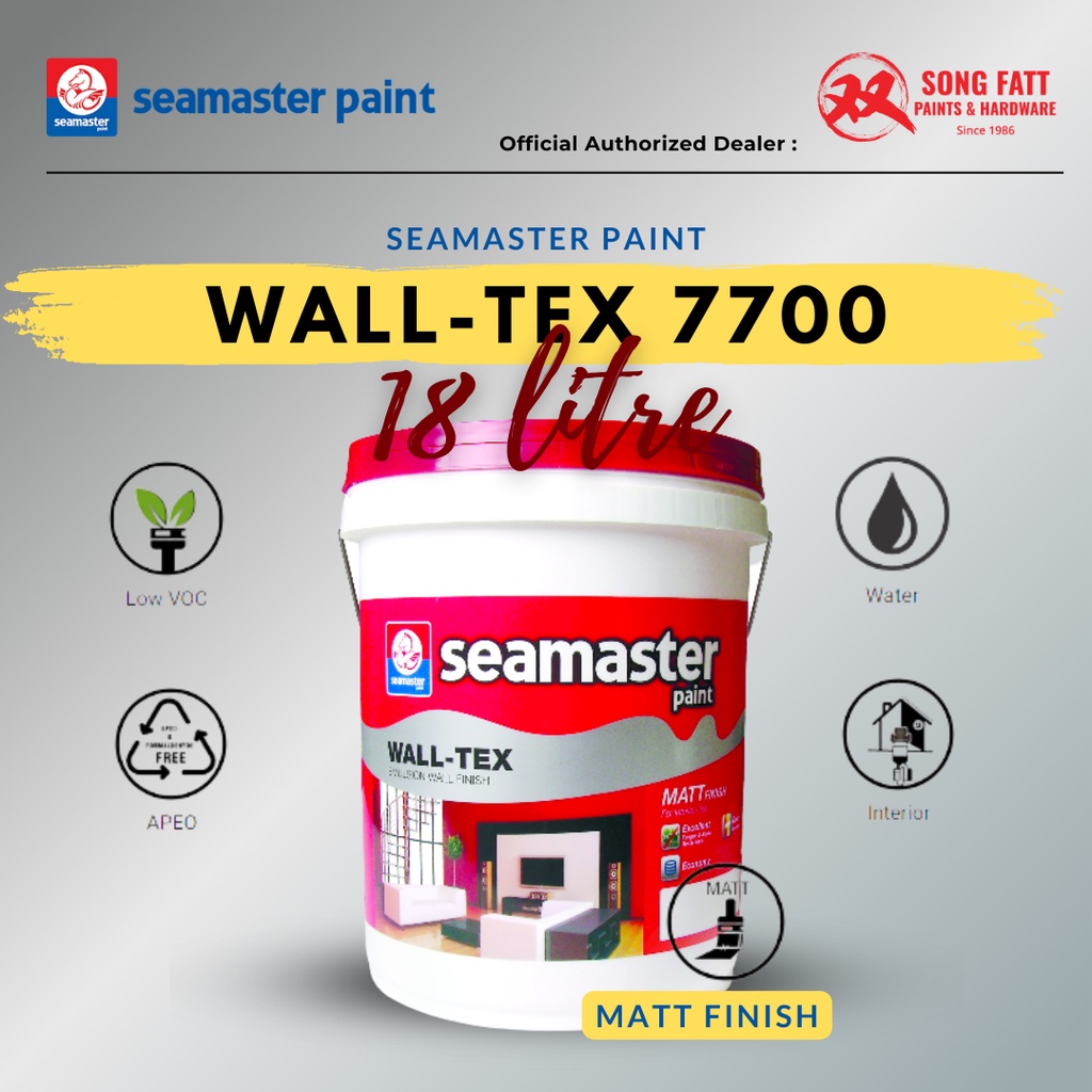 Seamaster Paint WALL-TEX PLUS Emulsion 7700 Mix (WHITE/COLOUR) 18L ...