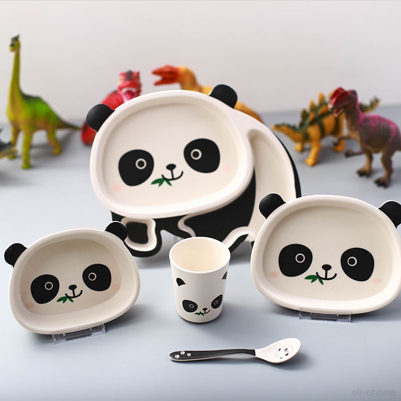 Bamboo Fiber Children's Tableware Set Creative Panda Shape Shatter ...