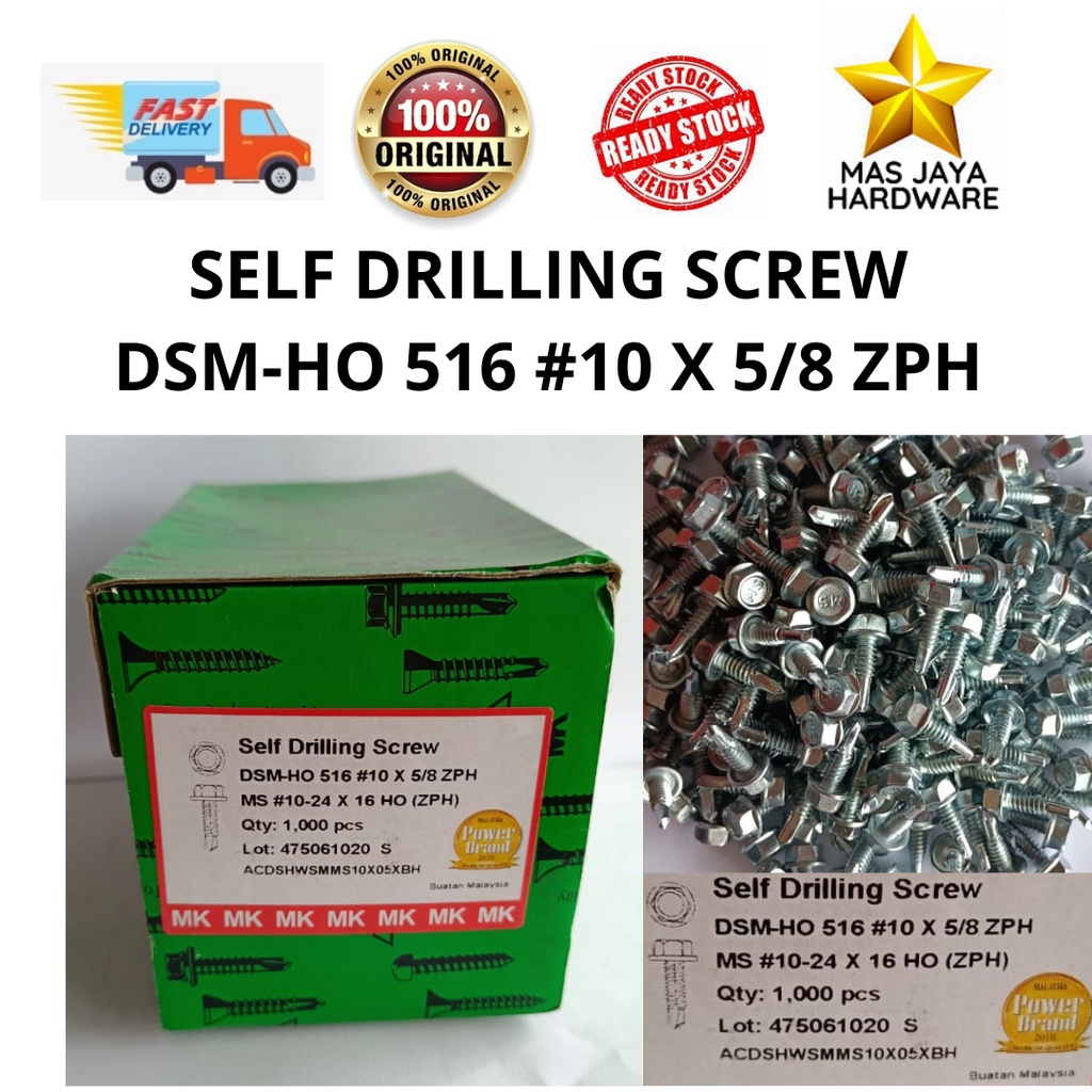 100 250pcs Mk 516 Dsm Ho 10x5 8 Zph Self Drilling Screw Skru Besi C