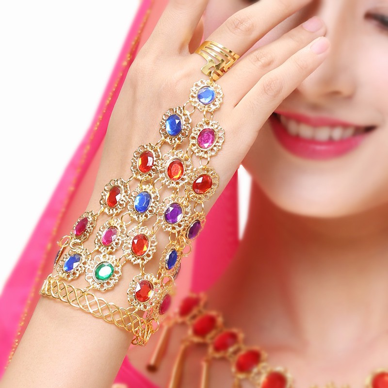 Women Gold Plated Crystal Bracelet & Ring Indian Belly Dance Wedding  Jewellery 