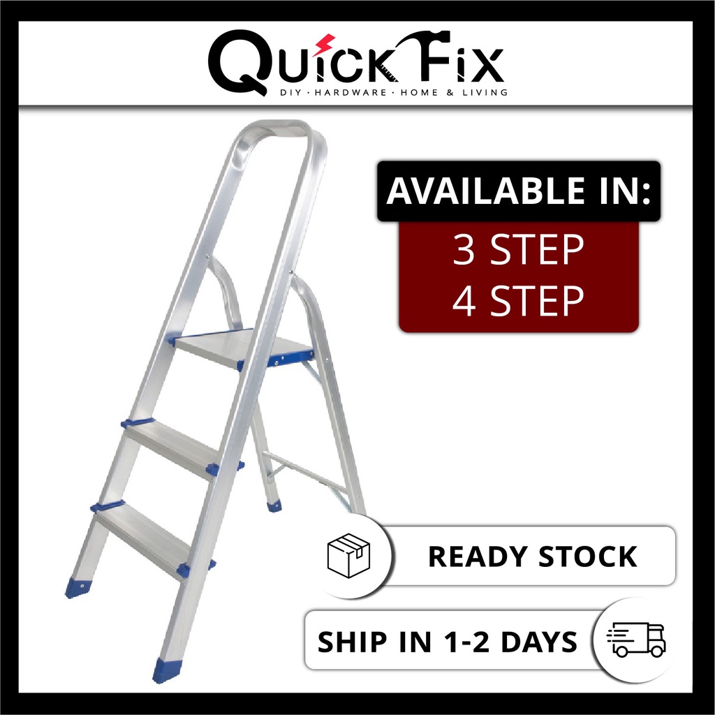QuickFix 3 & 4 Step Pedal Aluminium Ladder Folding Foldable Household ...
