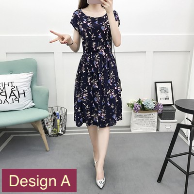 Women Dress Floral drawstring long Baju Dress Perempuan