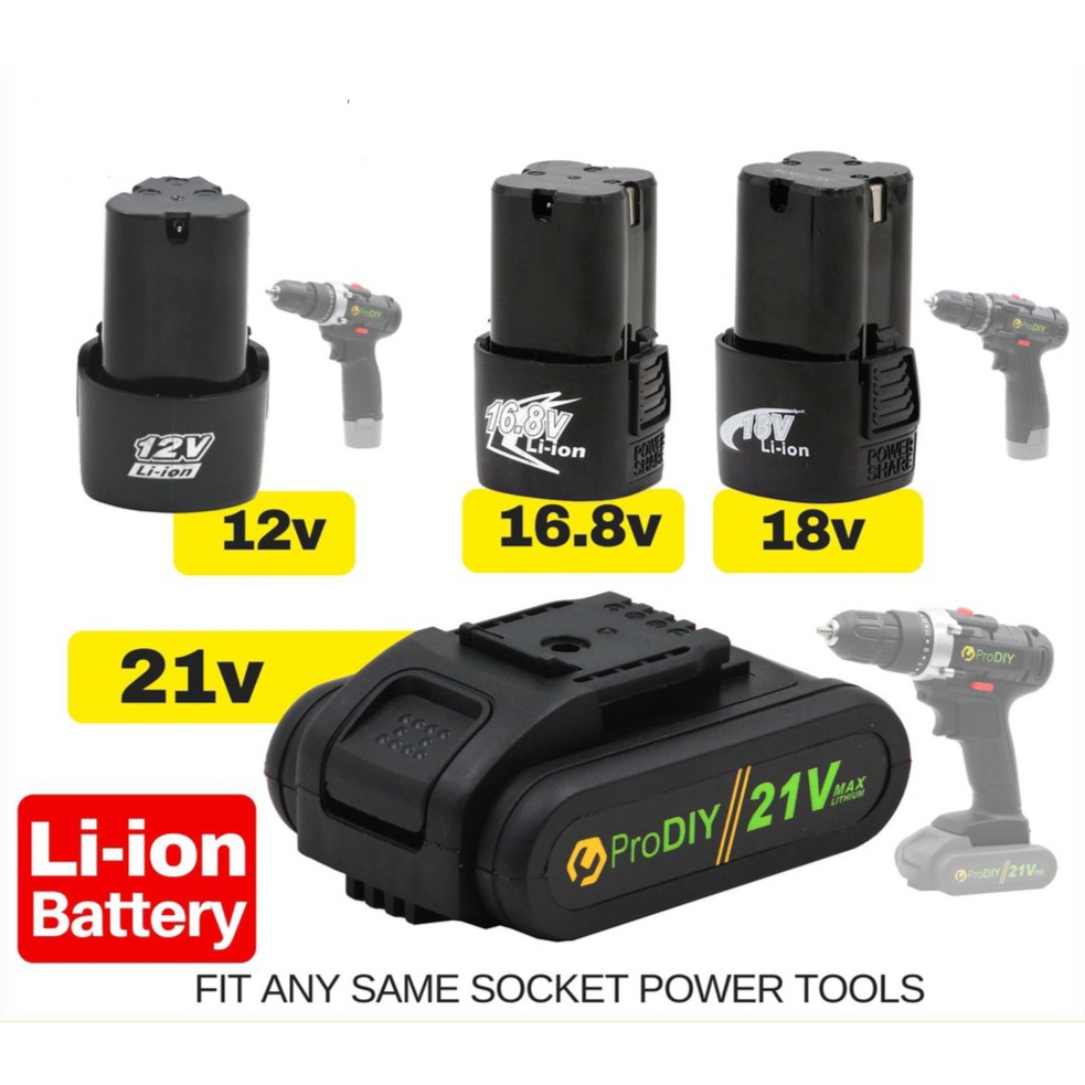 Bateri Cordless 12v 16.8v 18v 21v 36v Battery Lithium Replacement Li Ion for Cordless Drill ProDIY Shopee Malaysia