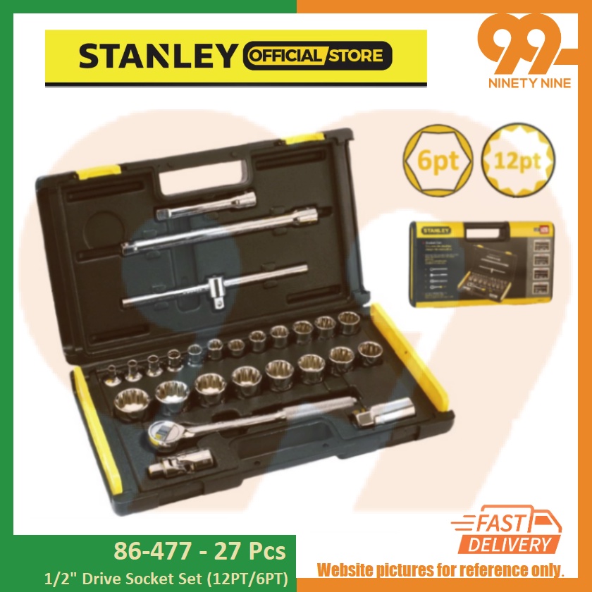 STANLEY 27Pcs (6 Point / 12 Point) Drive Socket Set 1/2" (10mm-32mm ...