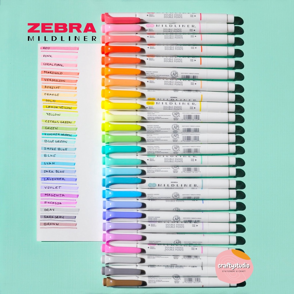 25 pcs SET) Zebra Mildliner Highlighter Pen, Double Sided