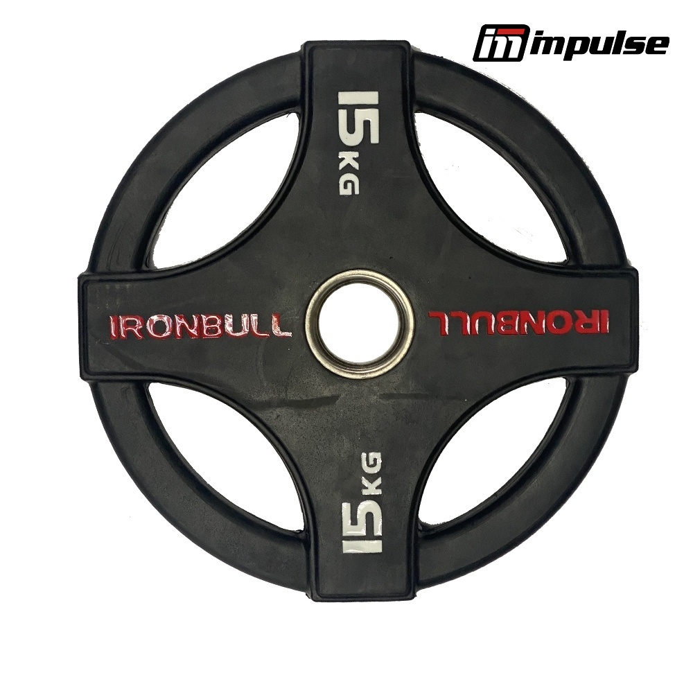 Gym Iron Bull 15kg 4 Grip Rubberized Olympic Weight Plate Commercial