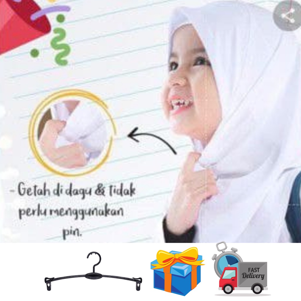 Tudung Sekolah Budak Dagu Getah Putih Nila & Hitam (Free Hanger Tudung ...