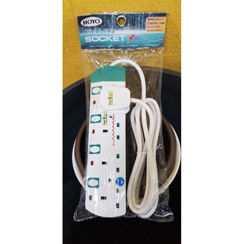 4 Socket 2M PLUG EXTENSION trailing socket with Surge Protector 2 meter ...