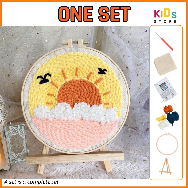 Embroidery Kit Needlework for Beginner Punch Needle Cross Stitch Set ...