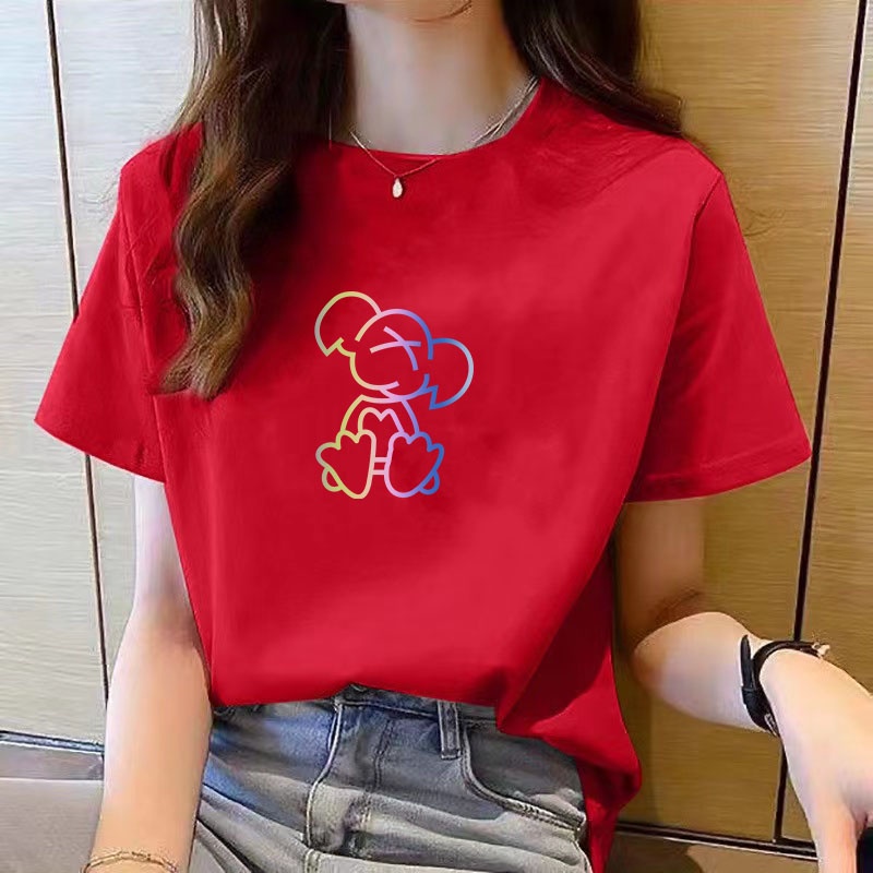 Short Sleeve T-shirt Women Top Summer New Print Round Neck Korean T ...