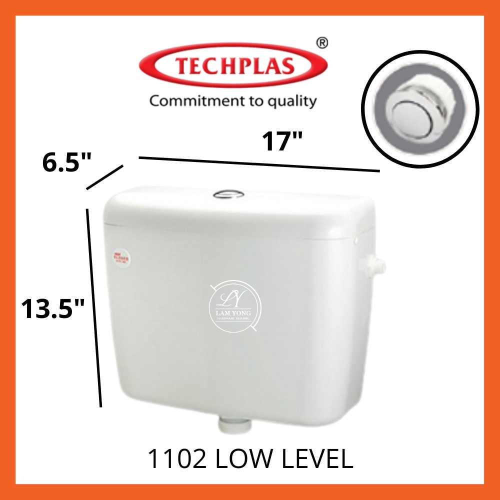 9 Liter Techplas 1102 Ll Cistern Flush Low Level Single Flush Push Button Cistern Tangki 4842