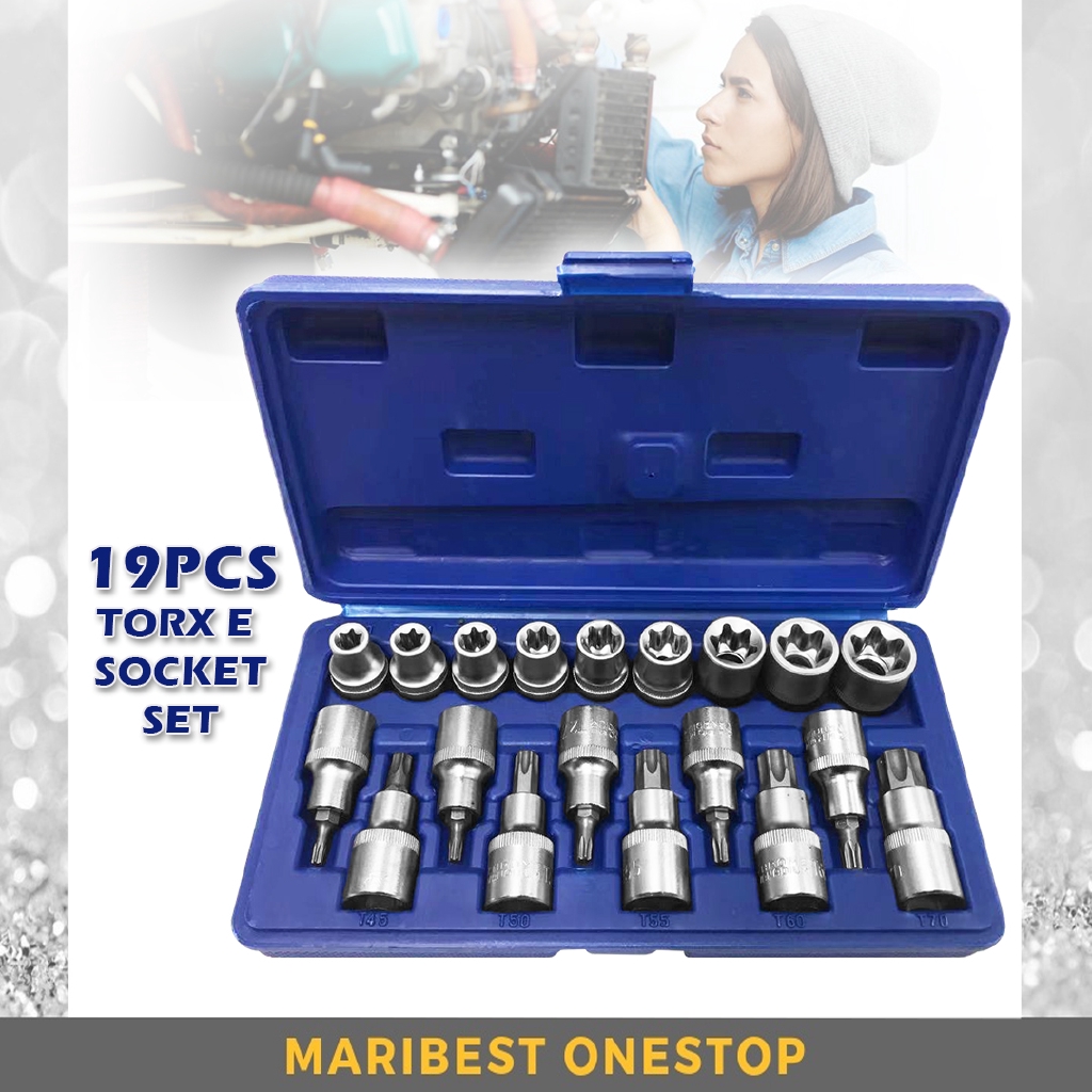 19pcs ½” Chrome Vanadium Torx E Type Socket & Bit Hand Tool Set ...