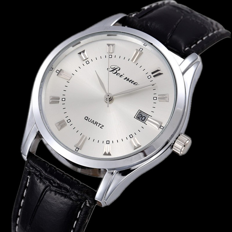 Men Fashion Casual Business Wrist Watch Men s Leather Quartz Watch Silver Gold Steel Case Luxury Watches Shopee Malaysia