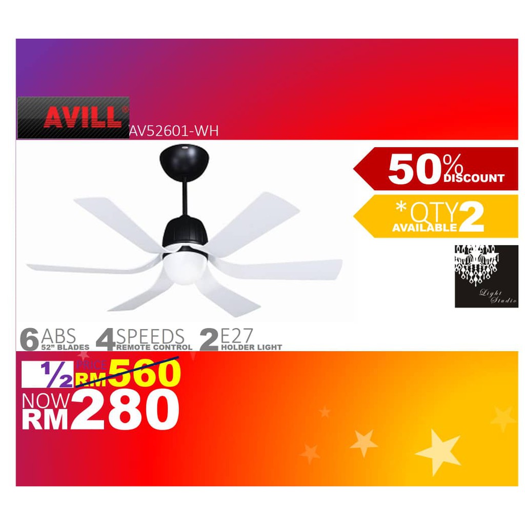 ALVILL REMOTE CONTROL CEILING FAN WITE LIGHT (AV52601WH) DESIGN FAN Shopee Malaysia