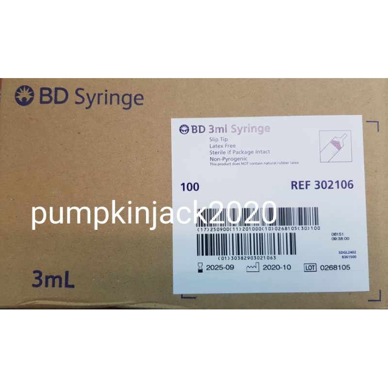 BD Sterile Syringe 3ml Luer-Lok Slip Tip - 1 Box (EXP: 2025) | Shopee ...