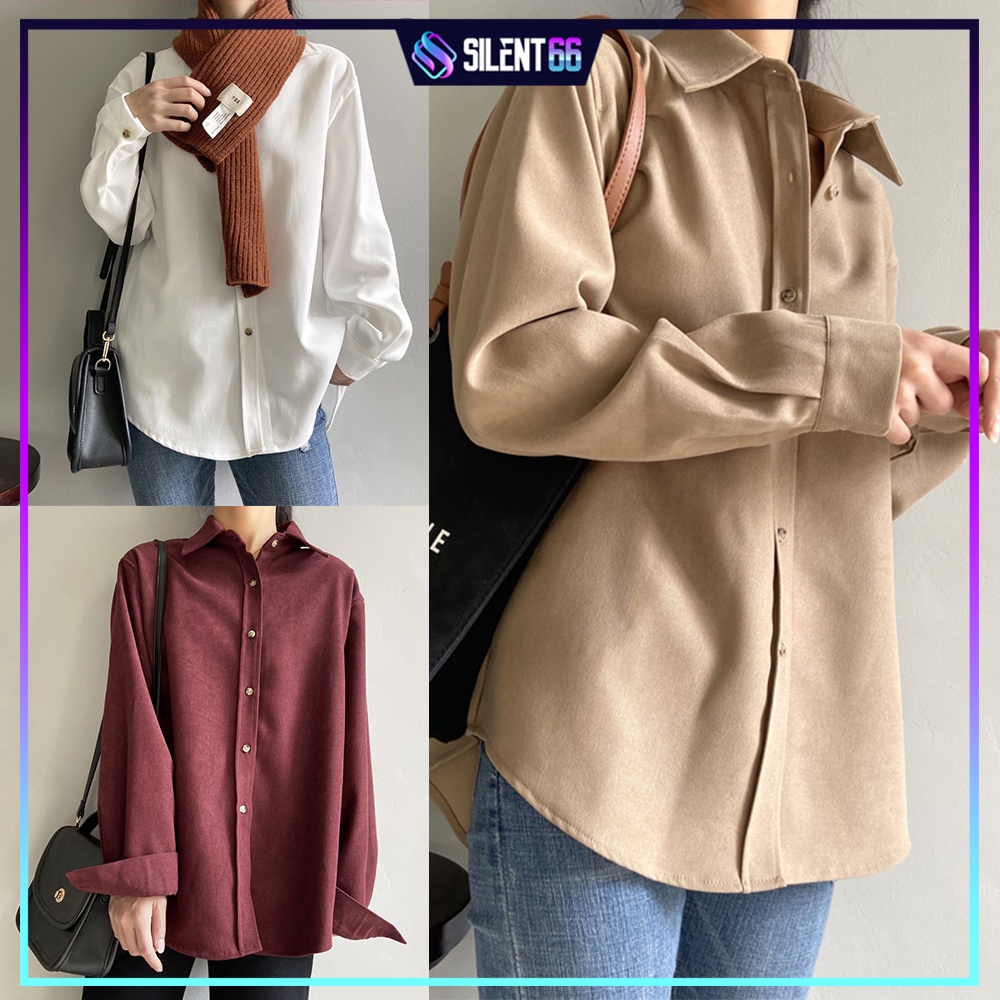 READY STOCK Women Long Sleeve Blouses Shirt Retro Simple Casual Korean ...