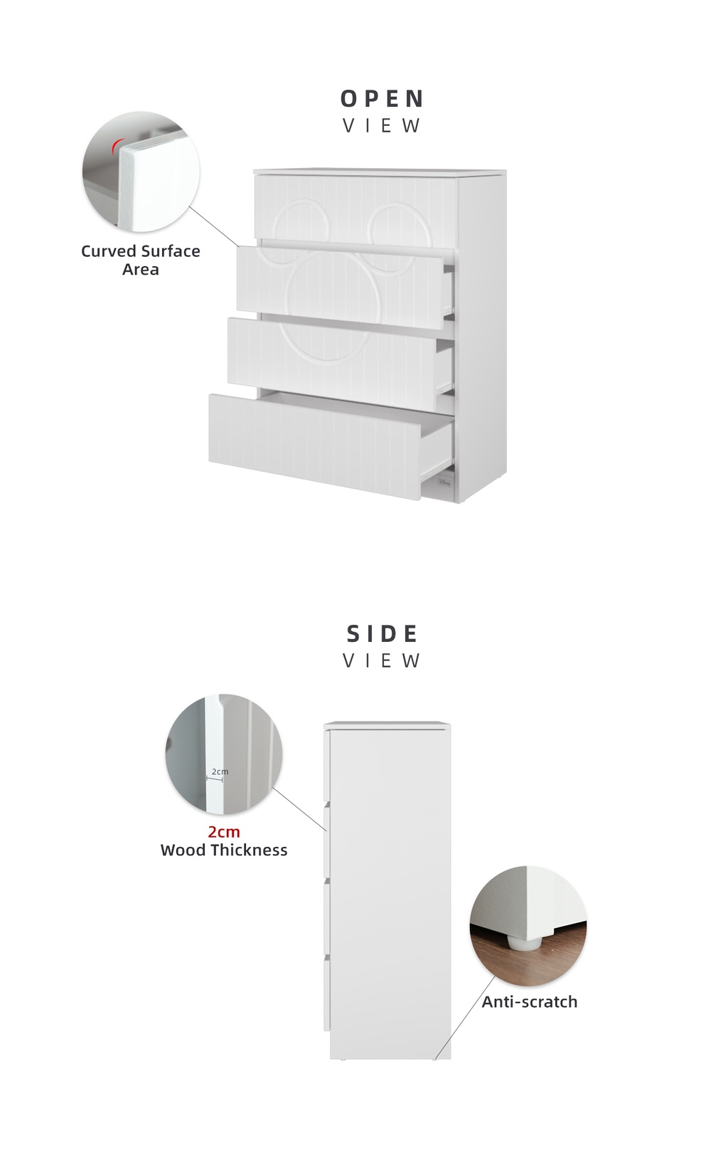 KitchenZ x Disney Series 4 Layer Chest Drawer 3D Concave-Convex Surface ...