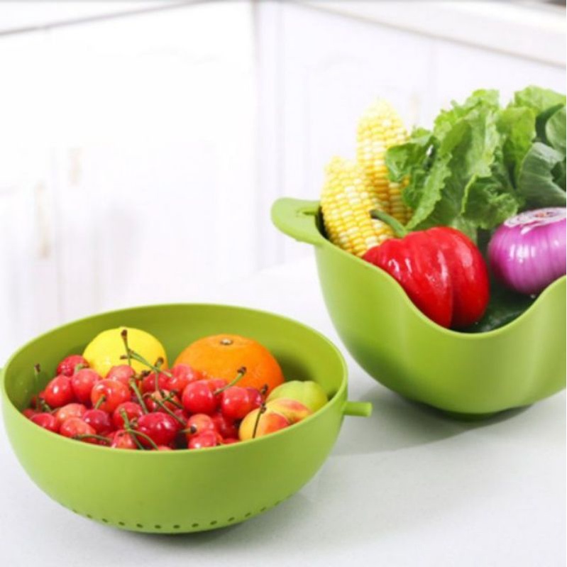 🇲🇾 READY STOCK 🇲🇾 Double Layer Fruit Vegetables Rice Drainer Basket ...