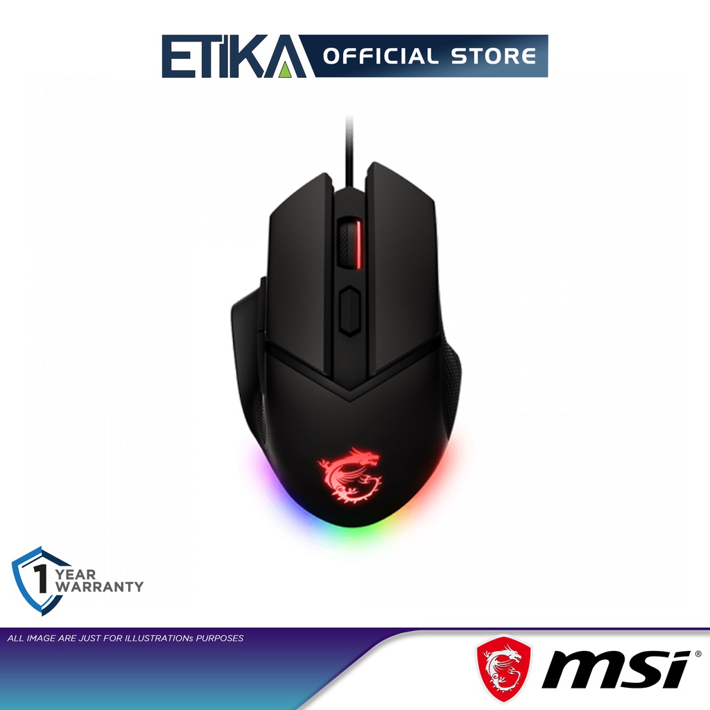 MSI Clutch GM20 Gaming | Packing Elite Switch | Mystic OMRON 6400DPI Wired Normal | Light Mouse RGB PGMall 
