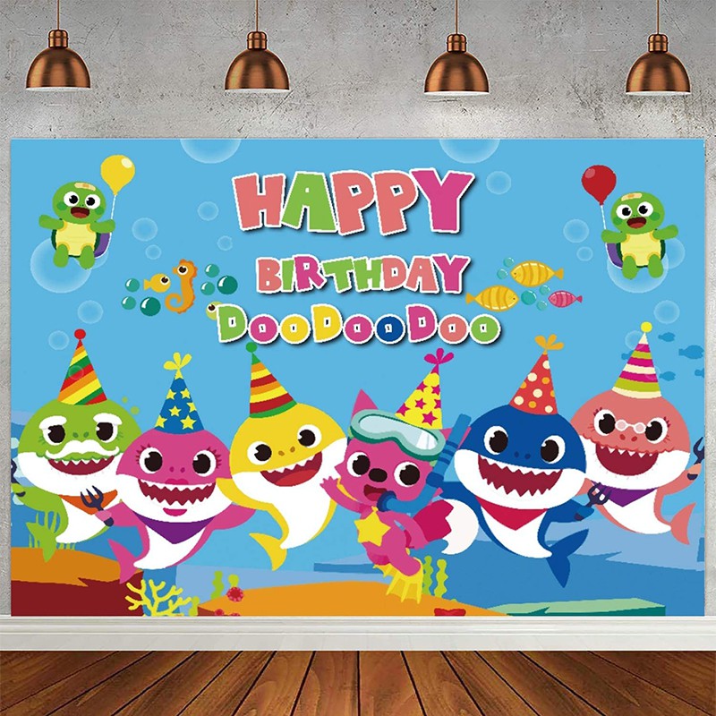 Baby shark birthday decoration shark backdrop for kids undersea world