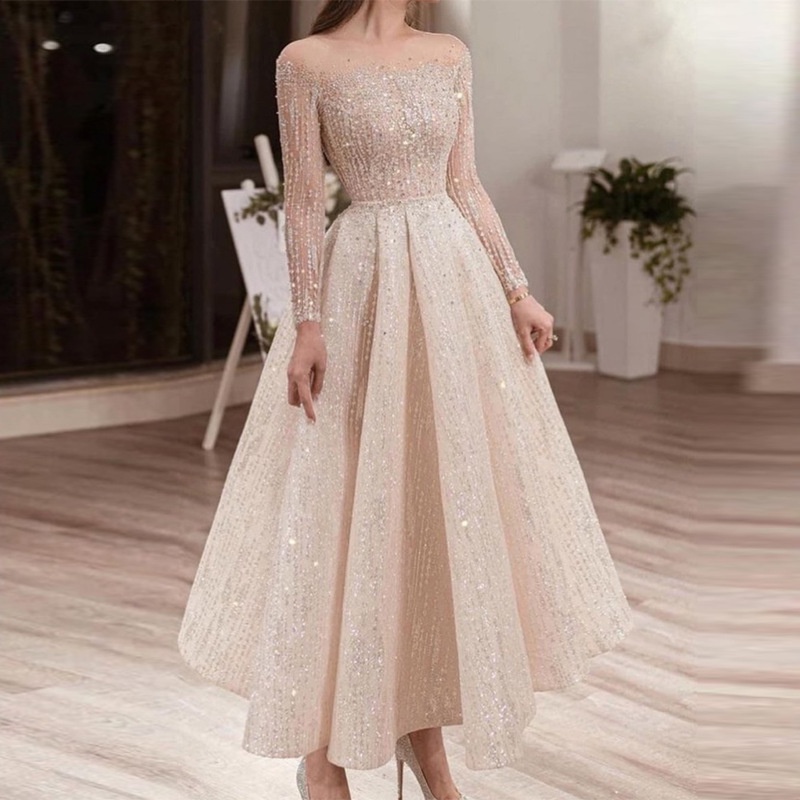 Women's Slim Elegant Dress Hollow Lace Dress Evening Party Dresses