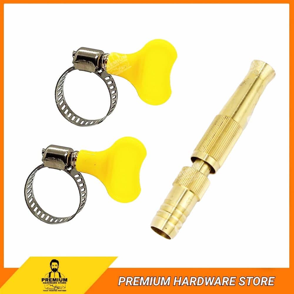 Brass Adjustable Hose Nozzle c/w Hose Clip 2pcs Flower High Pressure