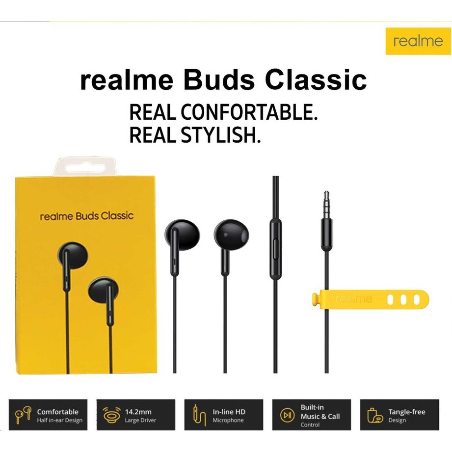 realme Buds Classic Comfortable Half in ear 14.2mm Large Driver Oppo Vivo Gaming Earphones With Micphone 3.5mm