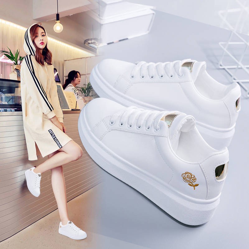 fashion white rose flower women s shoes korean running sport flat shoes sneakers Shopee Malaysia
