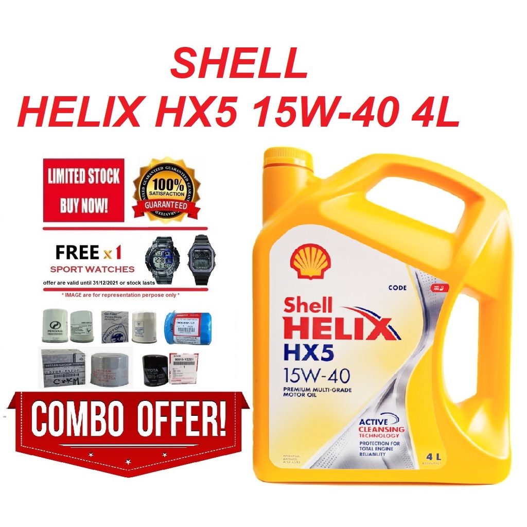 Free Gift Watch ( With Perodua Oil Filter ) Shell Helix Hx5 15w40 Sn 