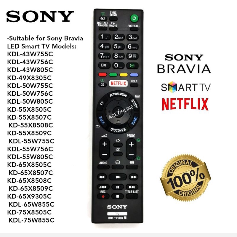 Télécommande D’origine Sony Pour TV – RMT-TX101D / TX102D – Smart TV Compatible