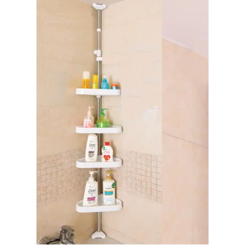Adjustable 4 Tier Bathroom Corner Shelf Rack Organizer Rack No Screw No ...