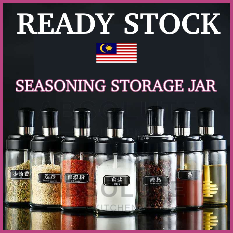 READY STOCK🇲🇾Glass Seasoning Kitchen Spice Bottles Pepper Spoon ...