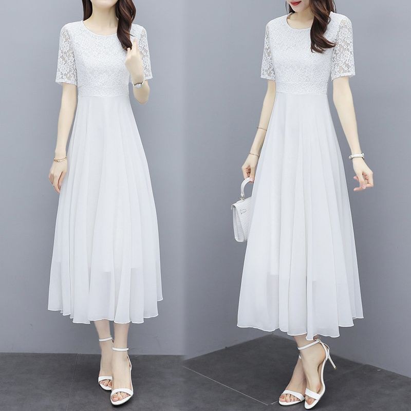 [M-4XL] New White Chiffon Long Skirt Fairy Temperament Big Swing Dress ...