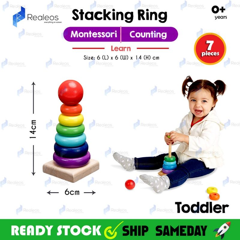 Wooden Toys Club Stacking Rings Set Montessori 6 Ring Sensory Baby ...