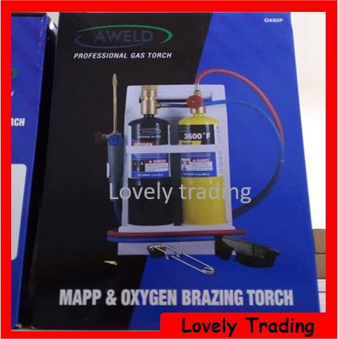AWELD MAPP & OXYGEN BRAZING TORCH SET WELDING SOLDERING FIRE STARTER