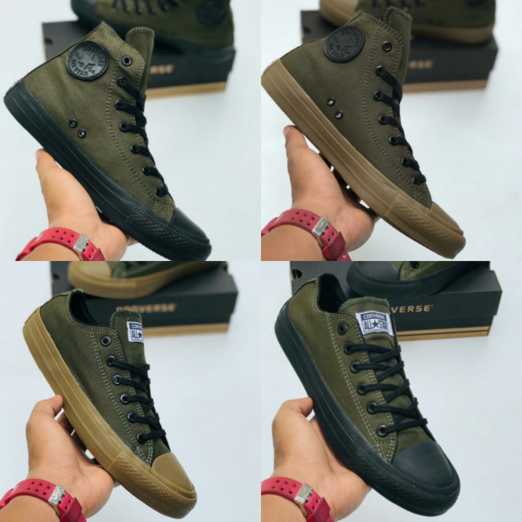 HIJAU HITAM Men's Sneakers Army Green Sole Gum And Black High Hi Canvas