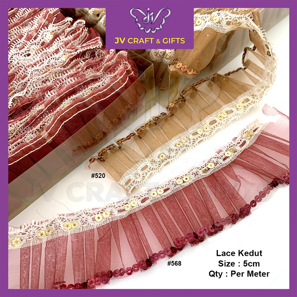 1Meter Lace Pleated Ruffle Chiffon | Border Lace Kain Ruffle Renda ...